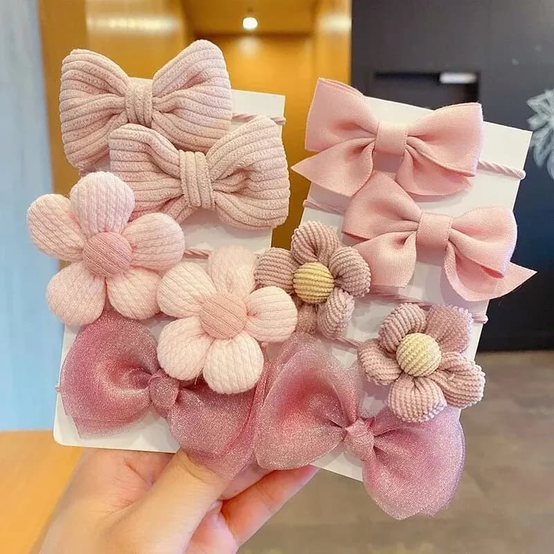 10 pieces of floral design with bow in cute and sweet style, strong elasticity, does not damage hair, suitable for horsetail hair accessories
