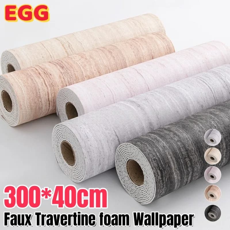 Imitates travertine wallpapers Self-adhesive wall decals in thick foam structured in 3D slate suitable for smooth and flat walls