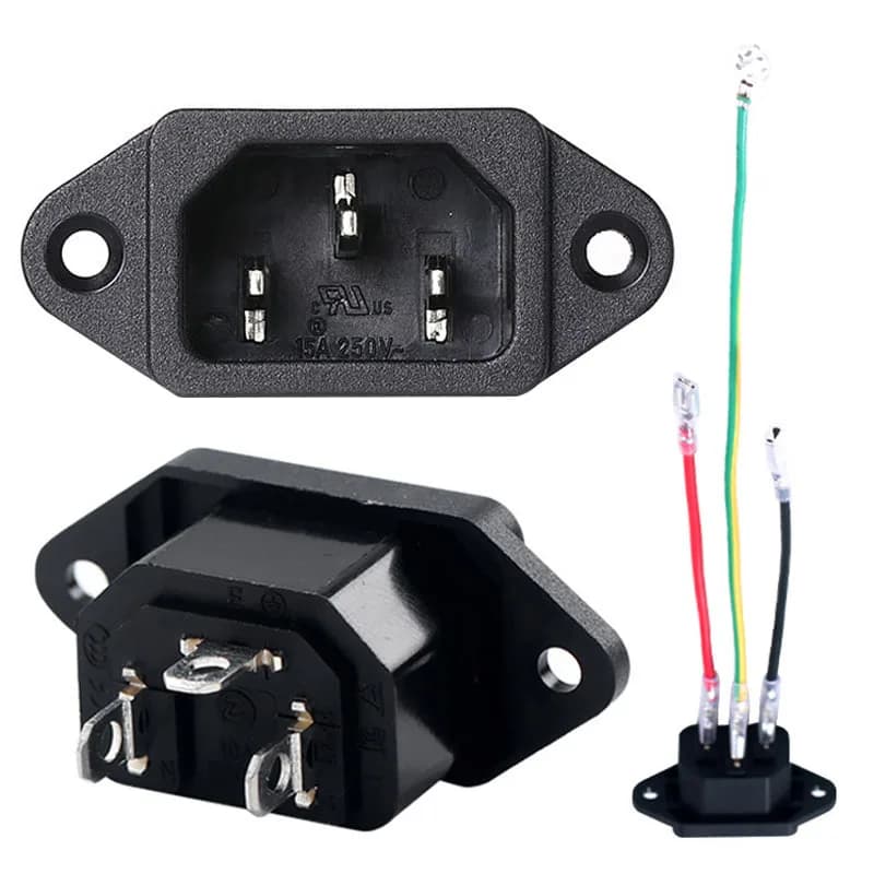 AC 250V 10A 3 pin male plug panel charging connector AC-14 with hood waterproof wire cover line