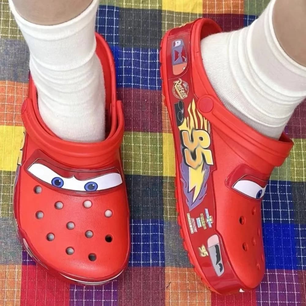 Cartoon Slippers Men Sandals Casual Ankle-Wrap Eva Car Flip Flops Shoes Lightning Mcqueen Outdoor Beach Holey Shoes