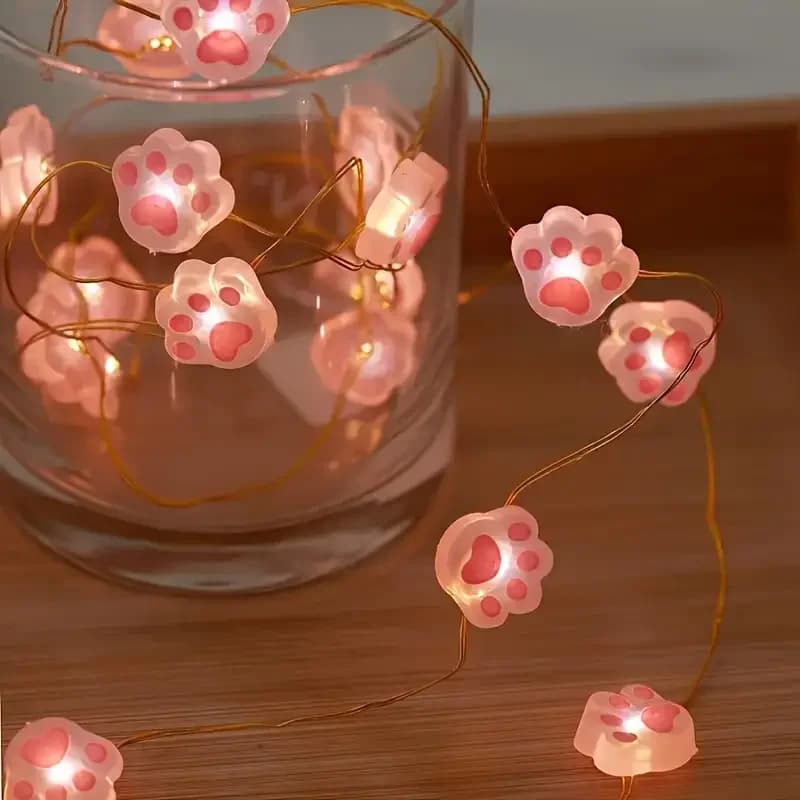 1pc 2M 20LED rosa carino zampa di gatto luce della stringa appesa decorativa filo di rame lampade leggiadramente alimentate a batteria per l'arredamento della camera da letto di casa