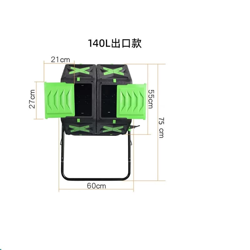 140L Dual Chamber Compost Bin Outdoor Tumbling Composting Bins Easy Setup Mobile Compost Starter for Outside Garden and Yard
