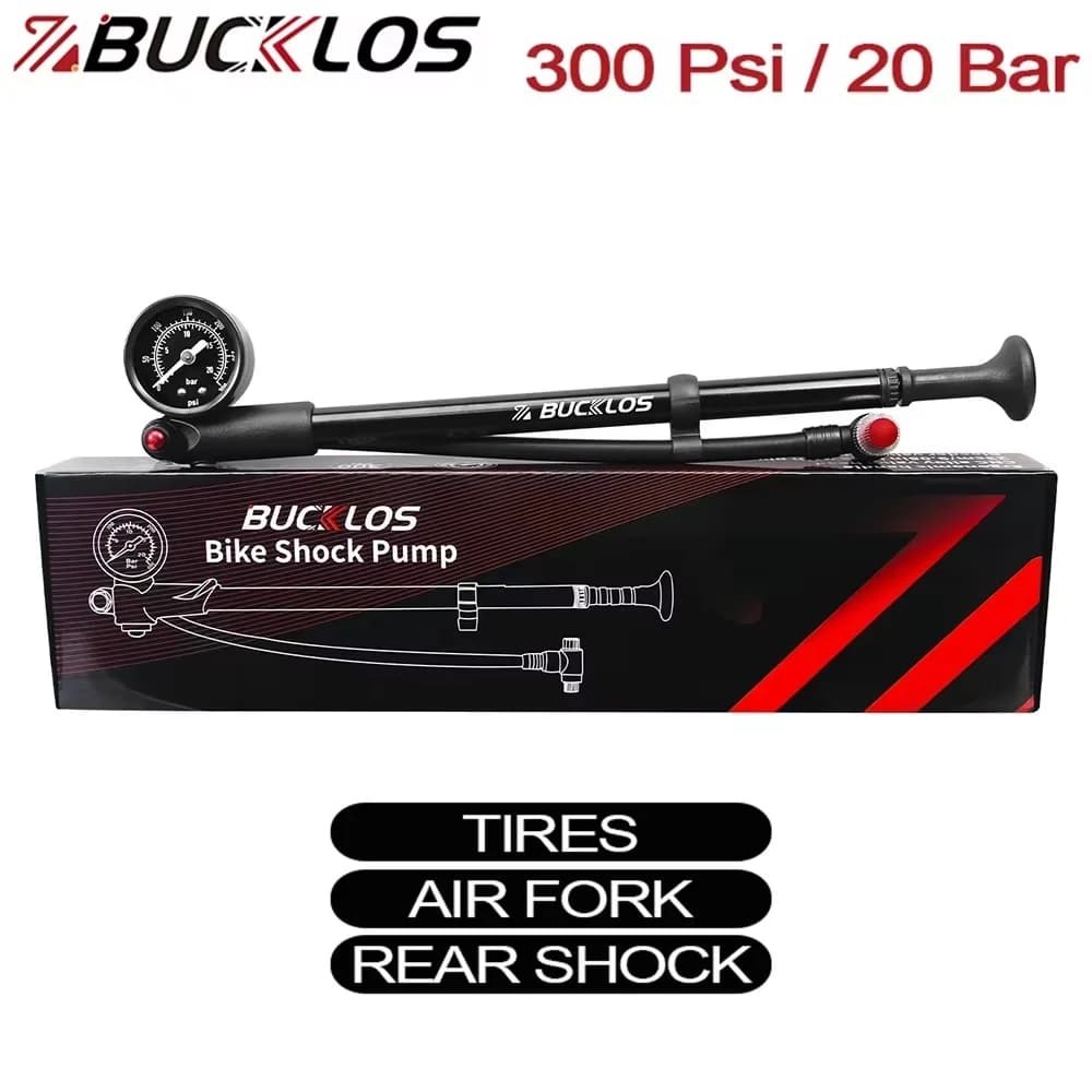 Pompa Portatile ad Alta Pressione Bucklos per Biciclette, 400PSI 27.5Bar con Manometro, Rotazione a 360° ° Tubo Flessibile Rotante per Ammortizzatore Posteriore Bici MTB e da Strada