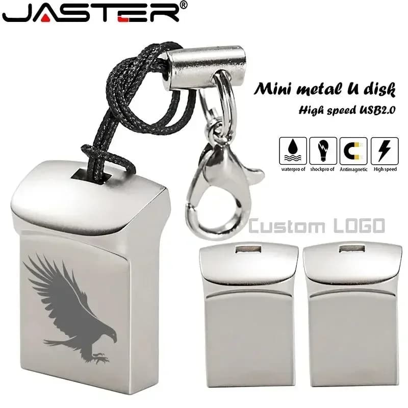 JASTER Mini Metal USB 2.0 Chiavette Argento Regali aziendali Memory Stick Pen Drive Dispositivi di archiviazione impermeabili Disco U da 32 GB 64 GB