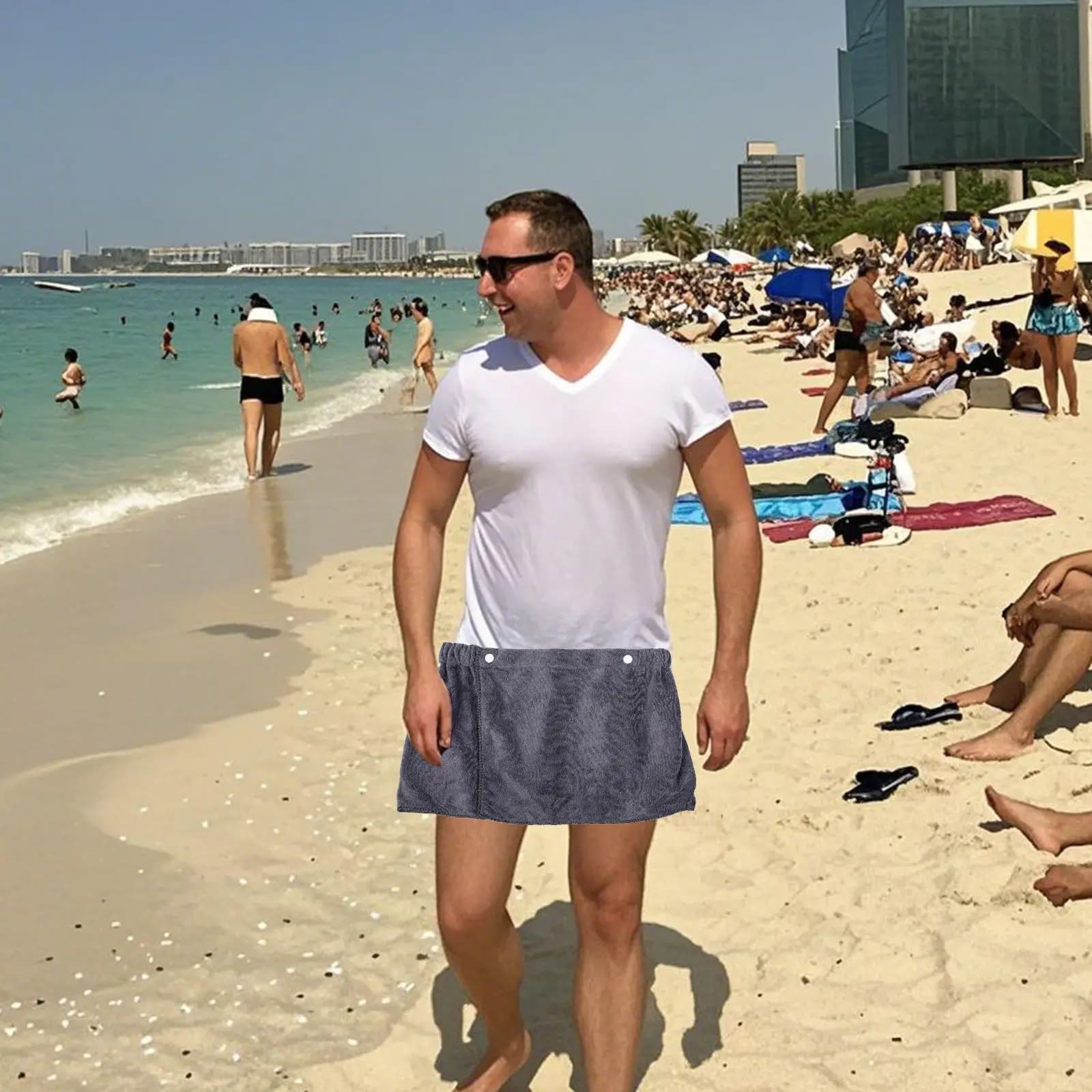 Asciugamano Indossabile Morbido Marrone per Uomo, Comodo Accappatoio con Chiusura a Scatto per Doccia, Spiaggia, Spa, Palestra, Piscina, Accappatoio Corto