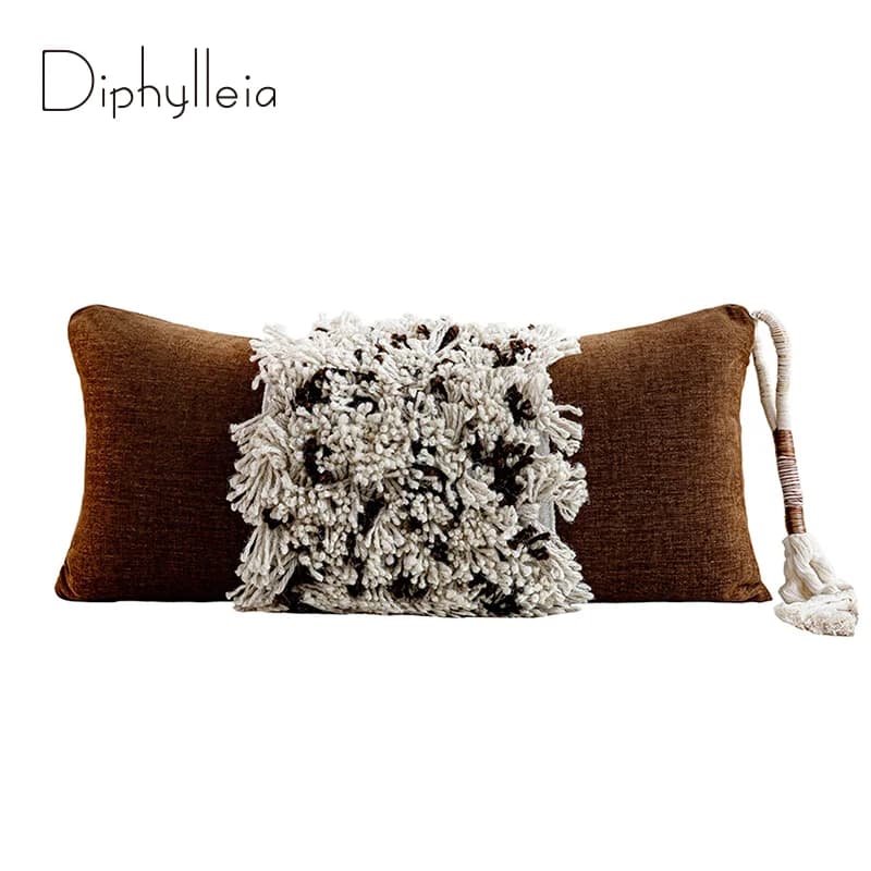 Diphylleia Dreadlock Brown Lumbar Pillow Cover Rich Earth Tones Subtle Texture Cushion Case 30x65cm Wabi-Sabi Style Home Decor