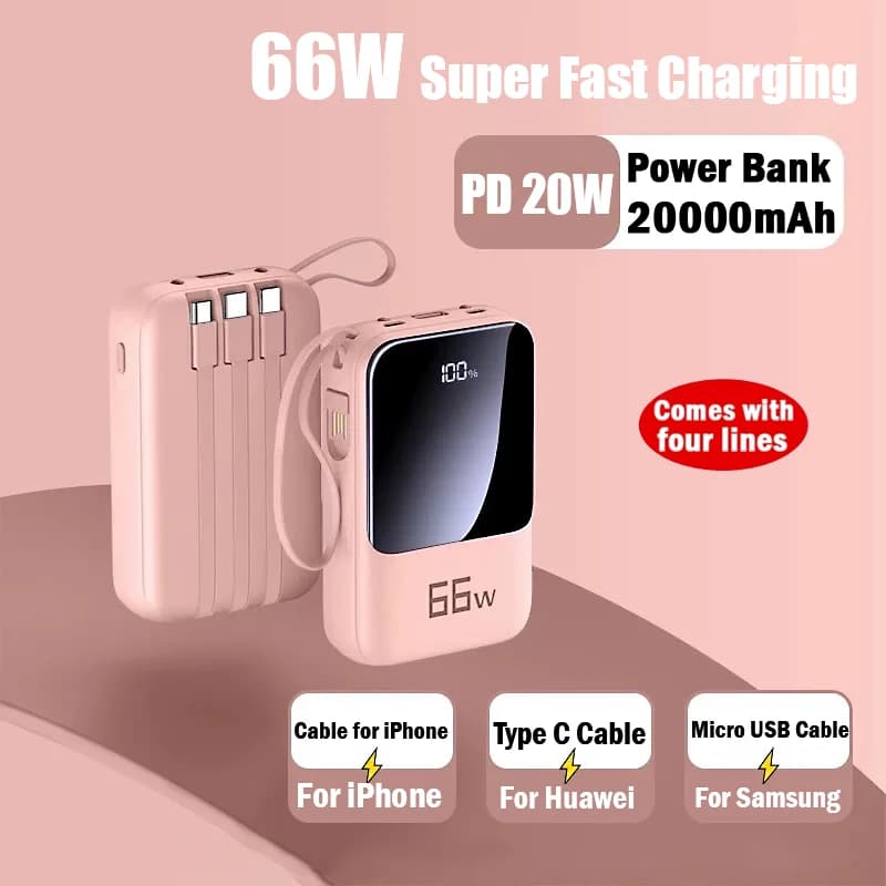 New 20000mAh Mini Power Bank 66W Super Fast Charging PD20W Portable External Battery Power Bank for iPhone Samsung Huawei Xiaomi