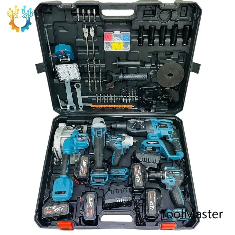 [2026] Set 6 Pezzi Utensili Elettrici Combinati: Trapano Avvitatore a Percussione Brushless, Smerigliatrice Angolare, Chiave a Bussola a Batteria, Sega Circolare Portatile