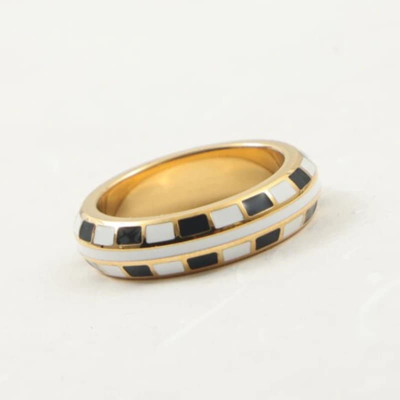 Checkerboard Pattern Ring for Women Stainless Steel Ring PVD Gold Plated Jewelry