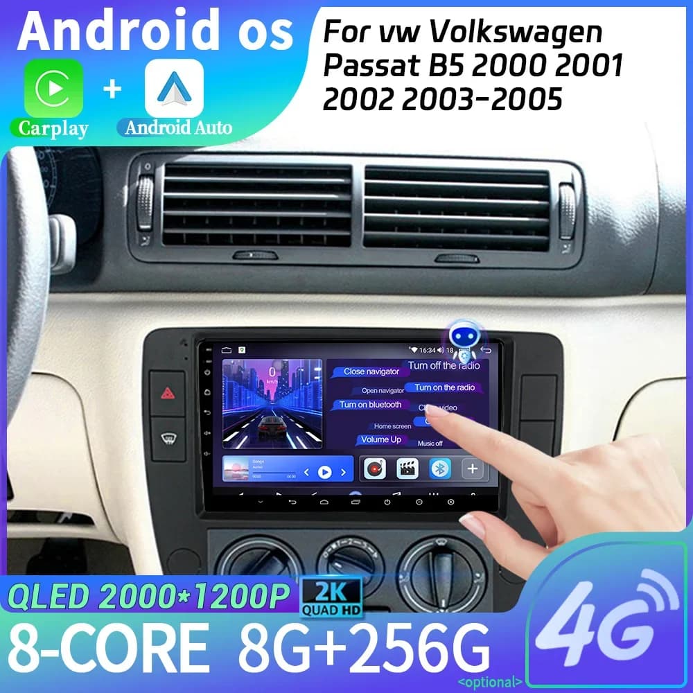 Car Radio For vw Volkswagen Passat B5 2000-2005 Multimedia Navigation Android 14 Stereo Head Unit Screen 4G 2CIN WIFI