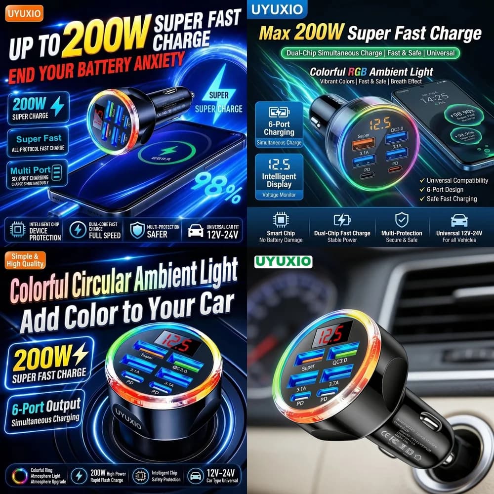 Multi Port Fast Charging Car Plug Electronics Products for iPhone 18 17 16 Samsung S26 S25 S24 with LED Digital Display Hub