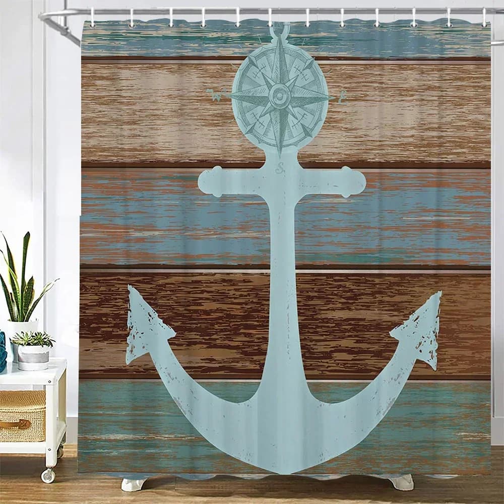 Tende da doccia Frabic impermeabili Stile nordico Ancora nautica mediterranea Tenda da bagno stampata in 3D Tenda da bagno in poliestere