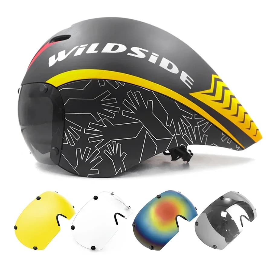 TT Casco da ciclismo Occhiali da vista Triathlon Tri Aero Casco da bici da strada Casco da bicicletta da corsa temporale Uomo Casco Ciclismo Accessori