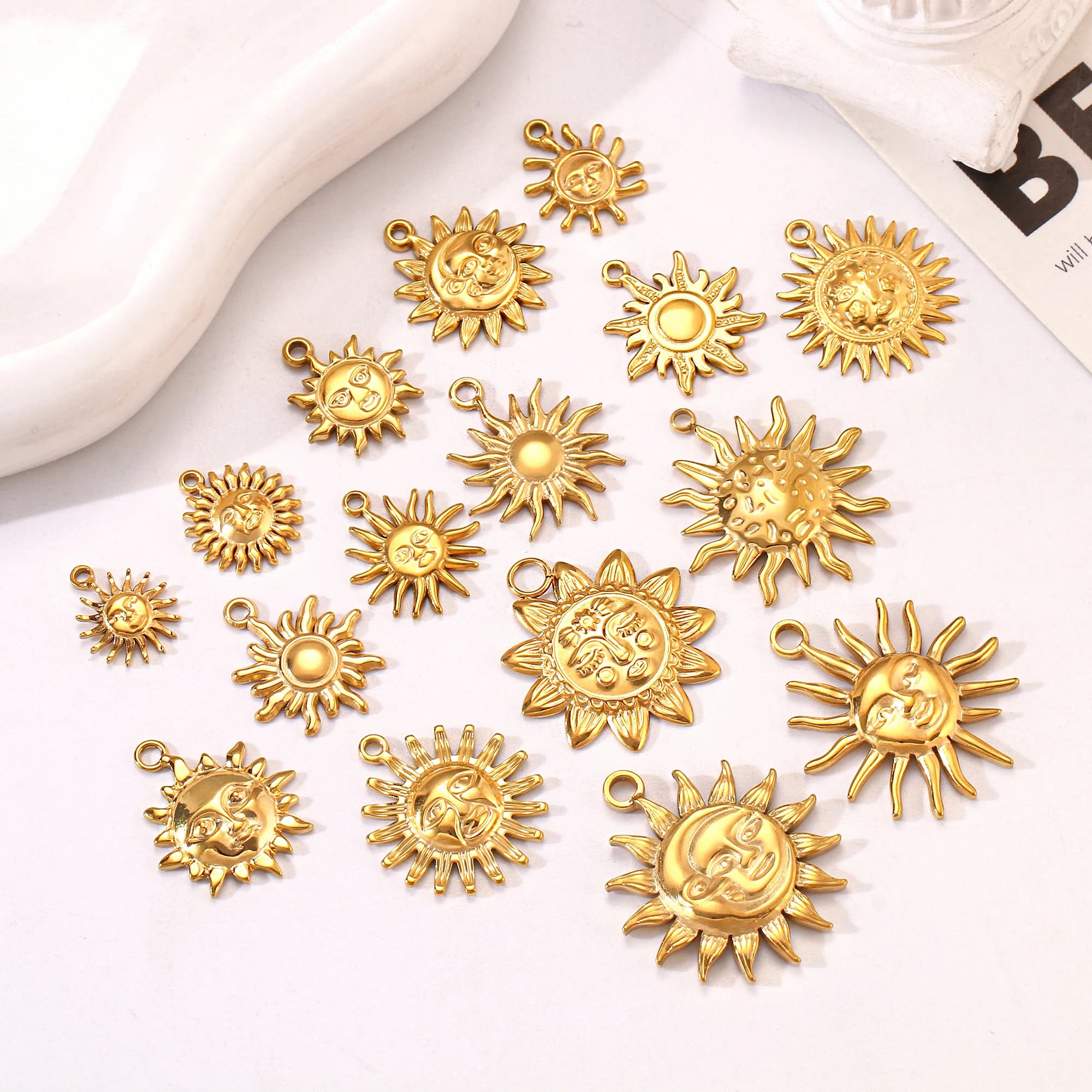 3 pezzi di ciondoli di sole celeste vorticosi in acciaio inossidabile con girasole per braccialetti/collane/orecchini che realizzano regali di gioielli fai da te