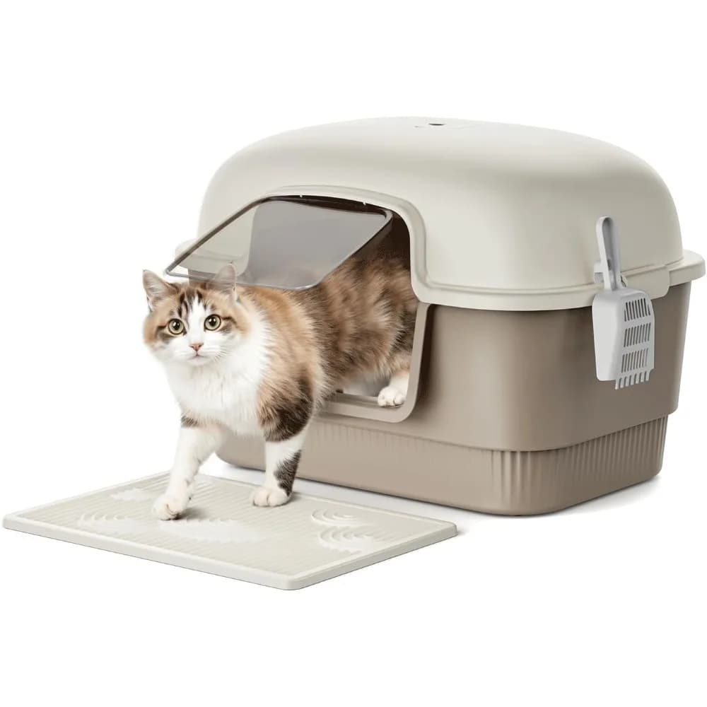 Scatola con lettiera e paletta, scatole per gatti chiuse a parete alta per anti-perdite, scatola per gattini coperta con mano