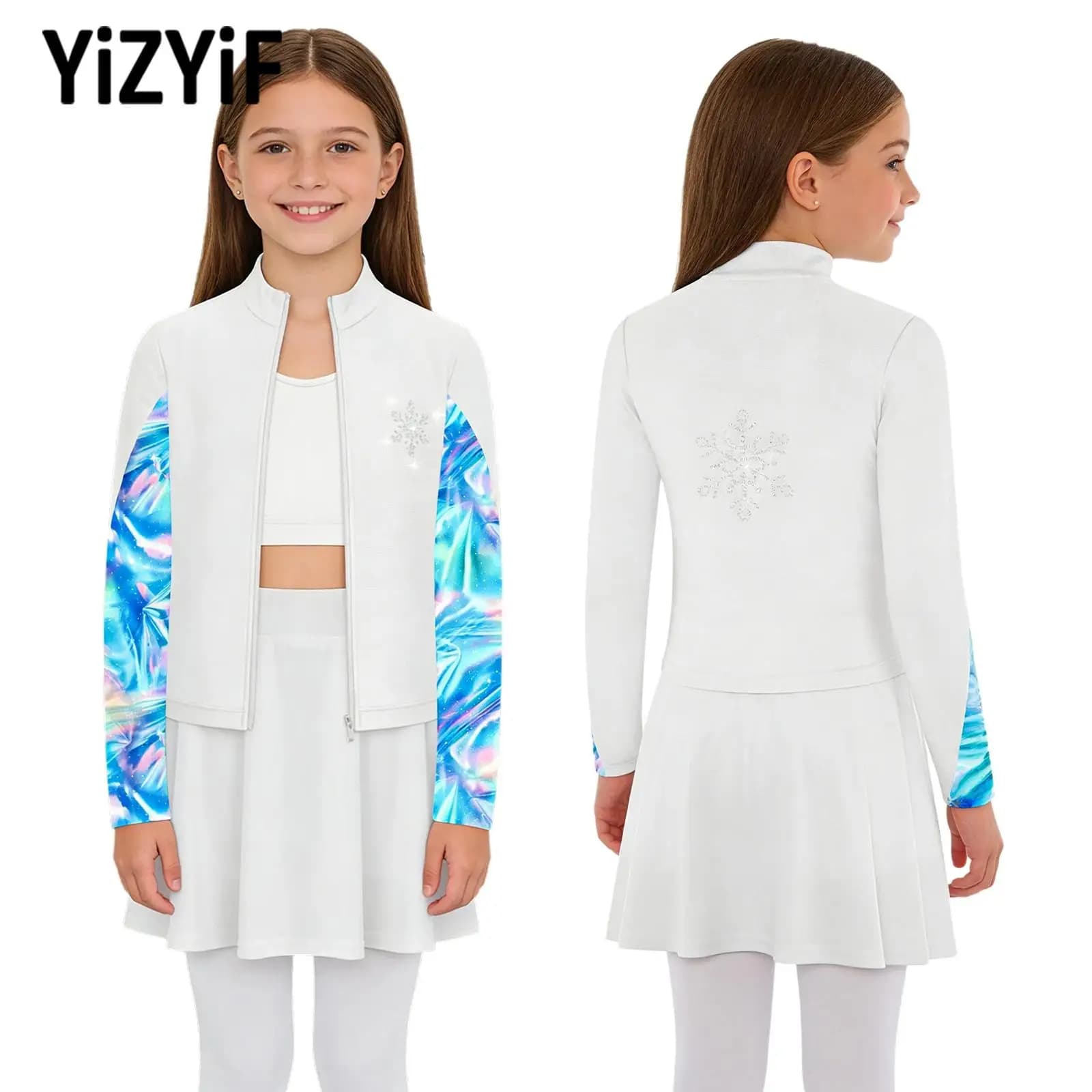 Completo da Pattinaggio Artistico con Glitter e Strass per Ragazze, Abbigliamento Sportivo per Bambini, Set 3 Pezzi: Felpa a Maniche Lunghe + Gilet + Gonna