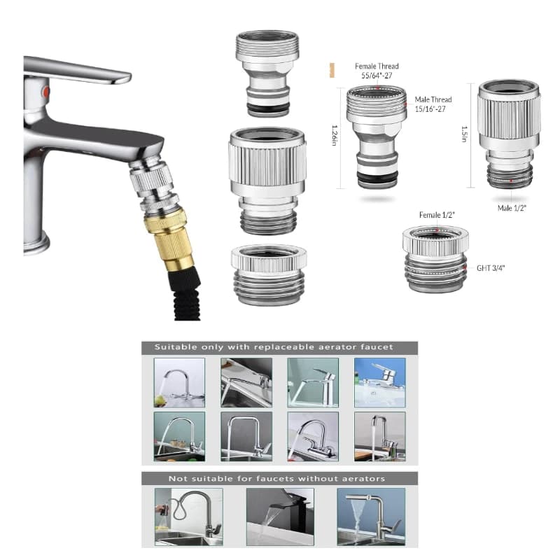 Quick Connector for Kitchen Faucet, Faucet Adapter for Kitchen Faucet, Suitable for Shower Pipes, Garden Pipes and Washing Machines
