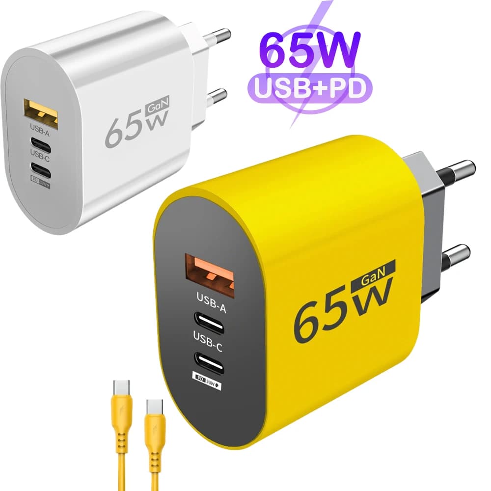 Caricatore USB tipo C a ricarica rapida GaN da 65 W EU KR PD 3.0 Adattatore da parete per ricarica rapida per telefono per iPhone 15 16 Xiaomi Huawei Samsung