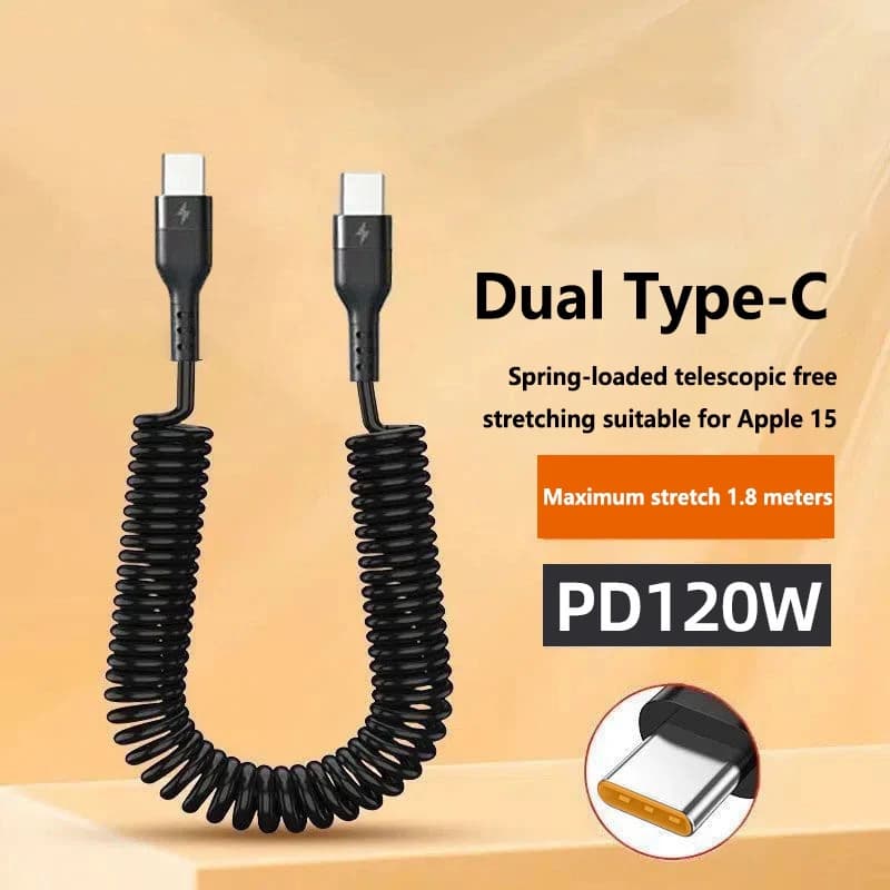 Cavo PD 120W da Tipo C a Tipo C, Cavo USB C a ricarica rapida 5A con molla per auto, per iPhone 15 Series, Xiaomi 12, Samsung S23, Macbook