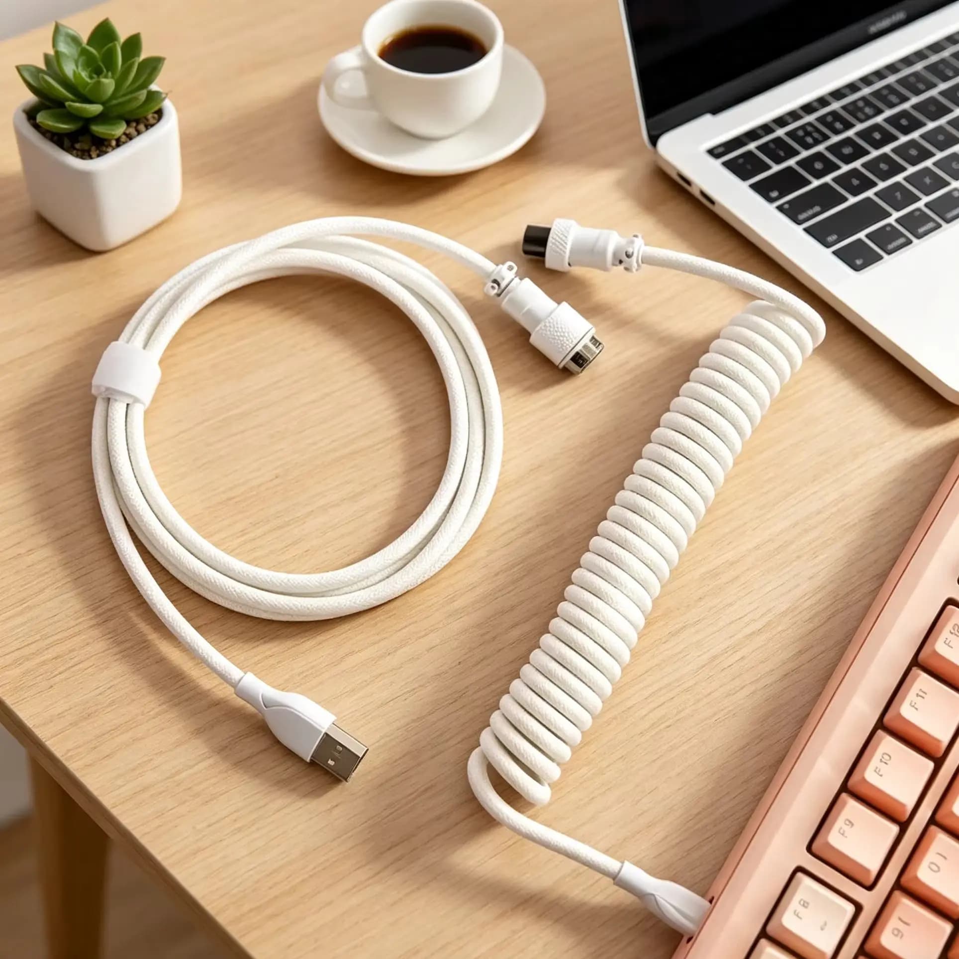 Cavo USB-C Magnetico 8K a Spirale, Cavo Intrecciato, Filo a 5 Conduttori Placcato Oro, Linea Personalizzata per Tastiera Meccanica e Desktop da Gaming