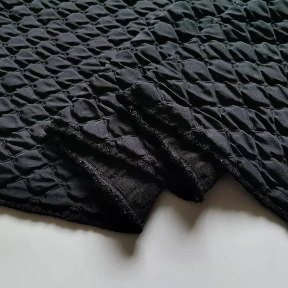 Jacquard Fabric Diamond Dark Pattern Pure Black Thickened Material Autumn Winter Dress Windbreaker Cotton Jacket Fabrics