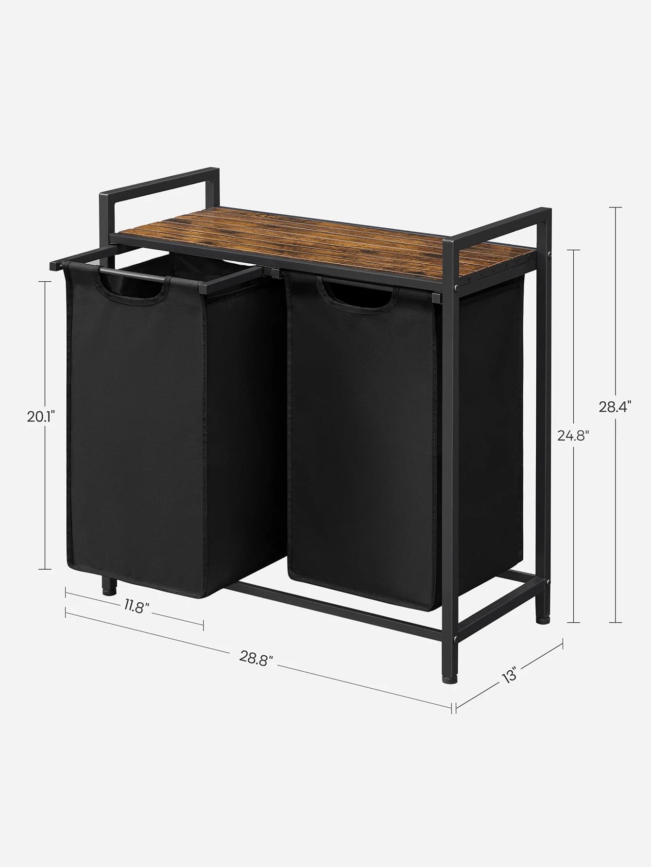 Laundry Hamper Sorter with 2 Pull-Out Bags and Shelf, 28.8x13x28.4 Inch Metal Frame