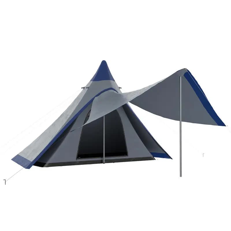 Tenda Teepee 15.4'x15.4'x8.5', Tenda da Campeggio Impermeabile con Veranda, Pavimento e Borsa per il Trasporto, per 2-3 Persone, per Escursionismo e Campeggio all'Aperto, Blu