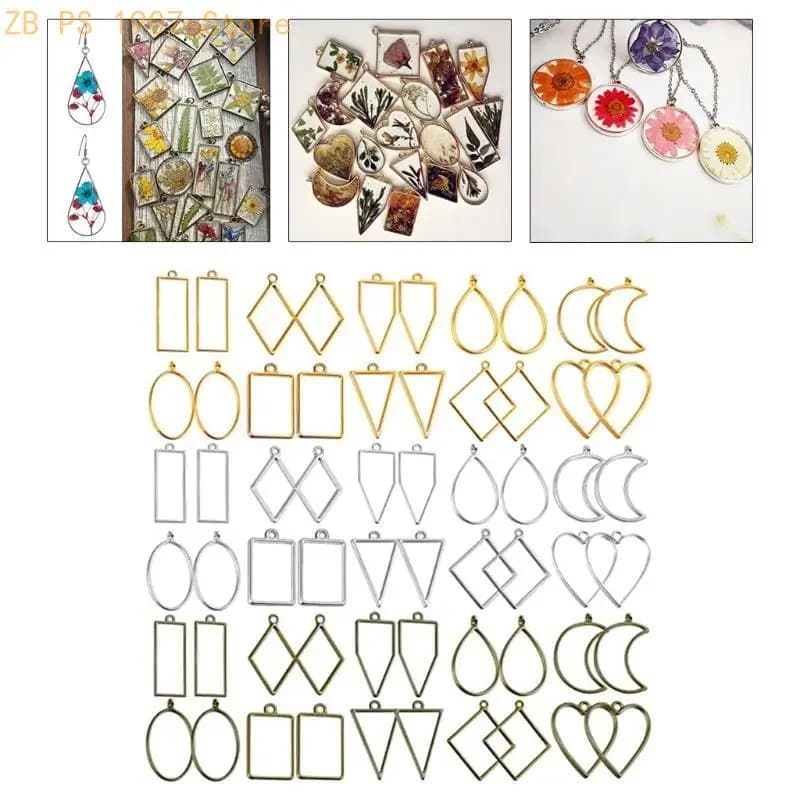 60 Pcs UV Epoxy Hollow Frames Resin Craft Bezels Pendants for Necklaces Earrings Jewelry Making Supplies 55KA