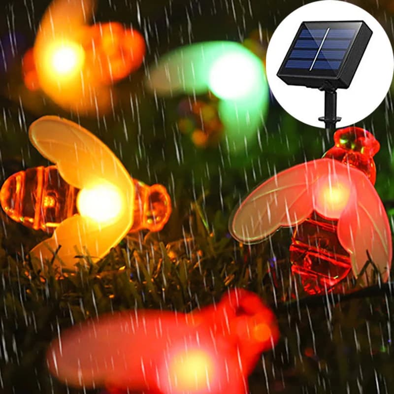 Luci a Stringa a Forma di Ape per Esterni, 8 Modalità, LED Solari, Impermeabili, Colorate, per Decorazione di Giardini, Matrimoni e Compleanni