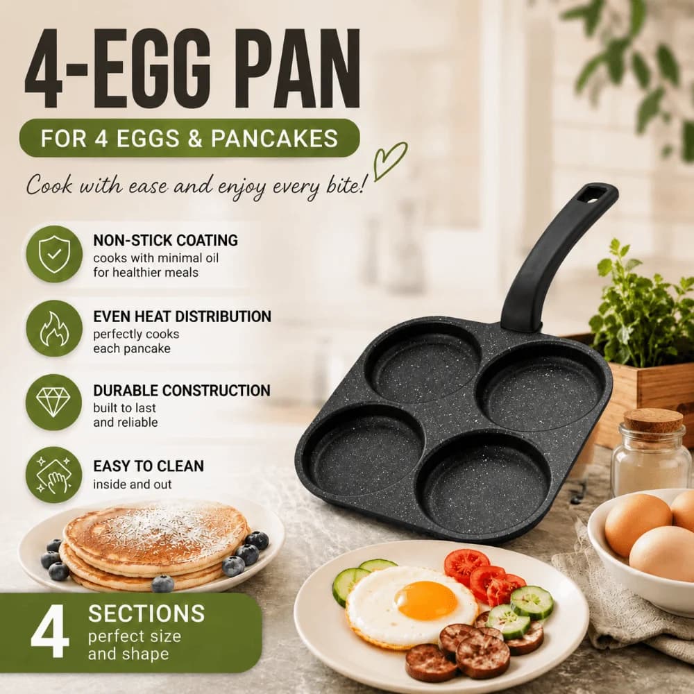 4-in-1 Cast Iron Egg Cooker Non Stick with Handle Frying Pan Burger Cooker Breakfast Maker Cookware Omelette Pancake Cooker