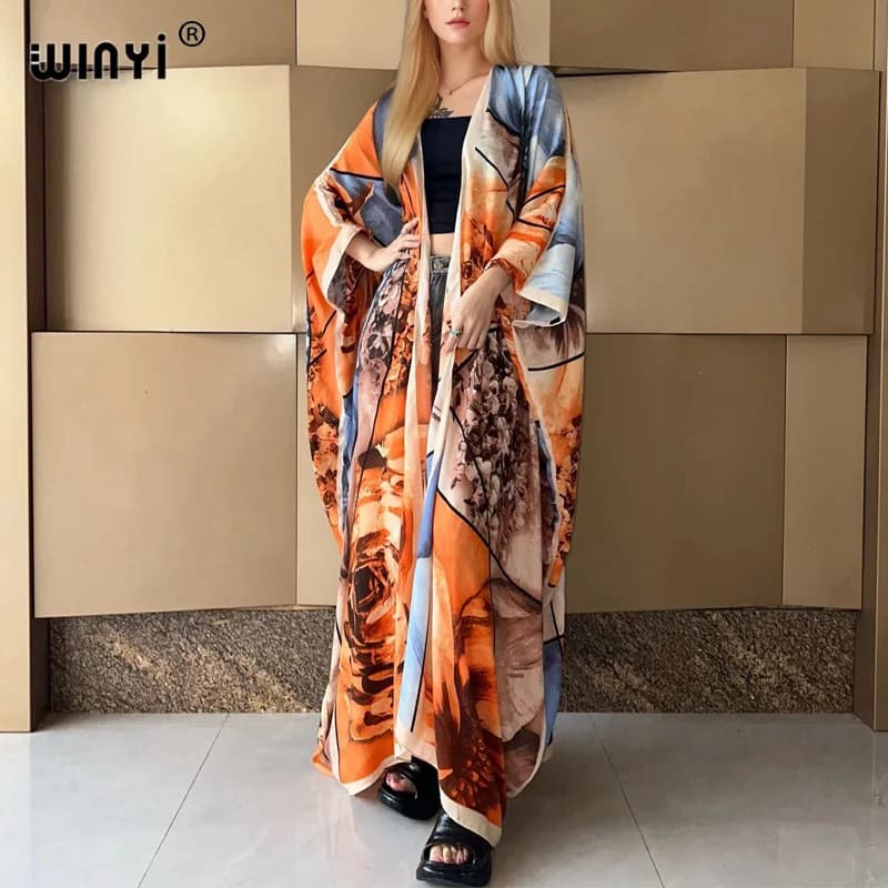 2024 new WINYI Summer Butterfly printing Beach Wear costume da bagno elegante Africa donna boho Cardigan sexy Holiday manica lunga Kimono