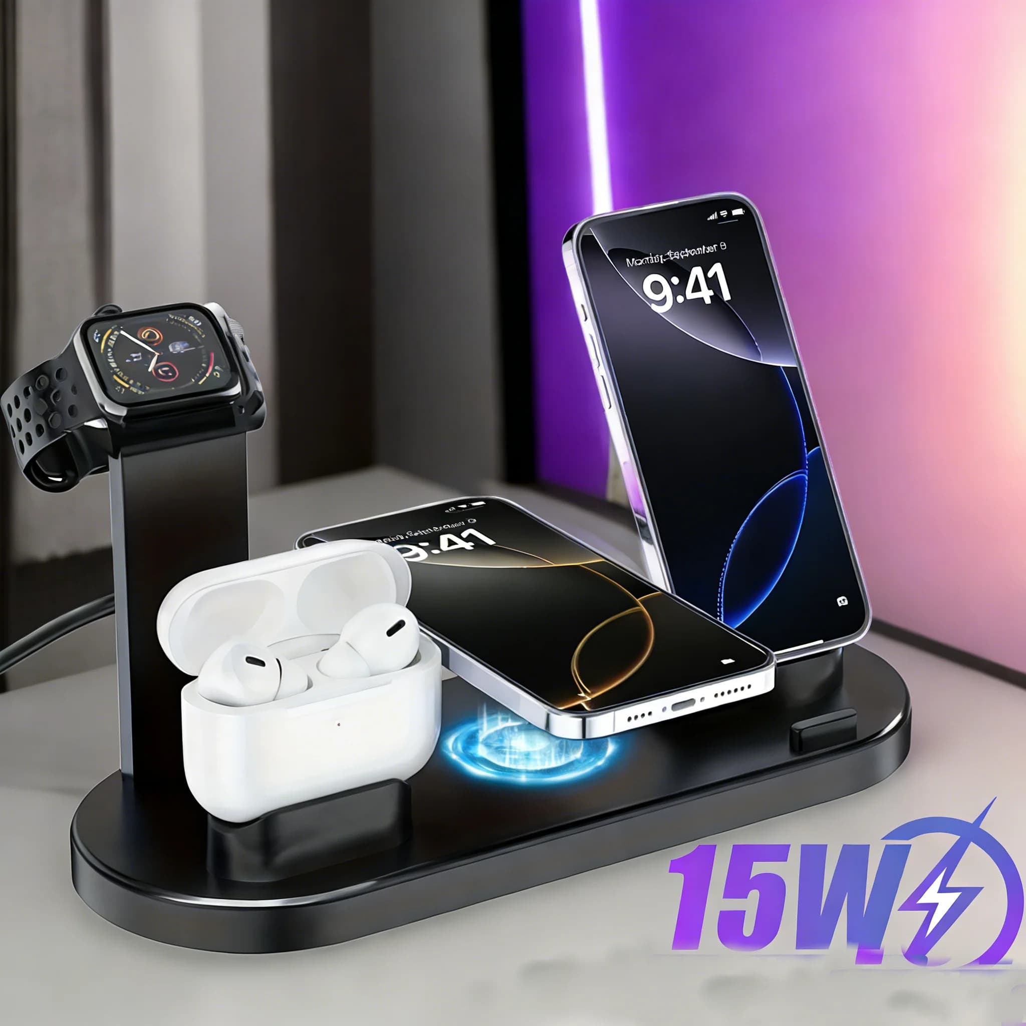 Wireless Charging Station for Multipli Devices, Compatible with iPhone Series 17/16/15/14/13/12, Samsung Ultra/S24/ S23/ S22/ ♪
