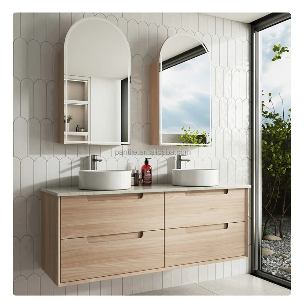 Mobiletto a Specchio, Arredamento Bagno Classico all'Ingrosso, Mobile Bagno Vintage in Compensato con Specchio Illuminato
