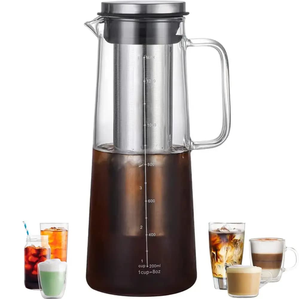 Leeseph Hermet Cold Brew Macchina per caffè freddo e infusore per tè - Caraffa in vetro da 1,0 l / 34 once con filtro rimovibile in acciaio inossidabile