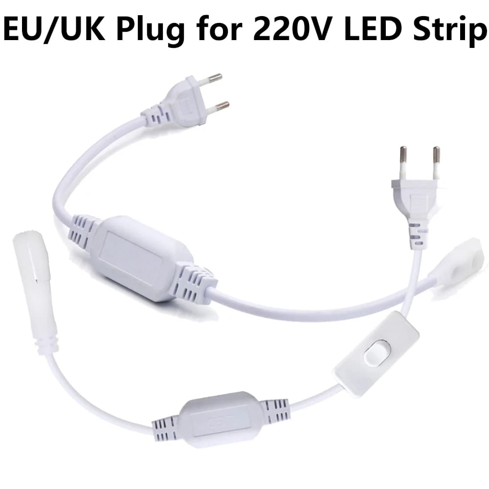EU/UK Power Plug for New AC 220V 2835 120LEDs/m No Wire 10mm x 5mm PCB LED Strip Lighting Transformer Power Supply Adapter