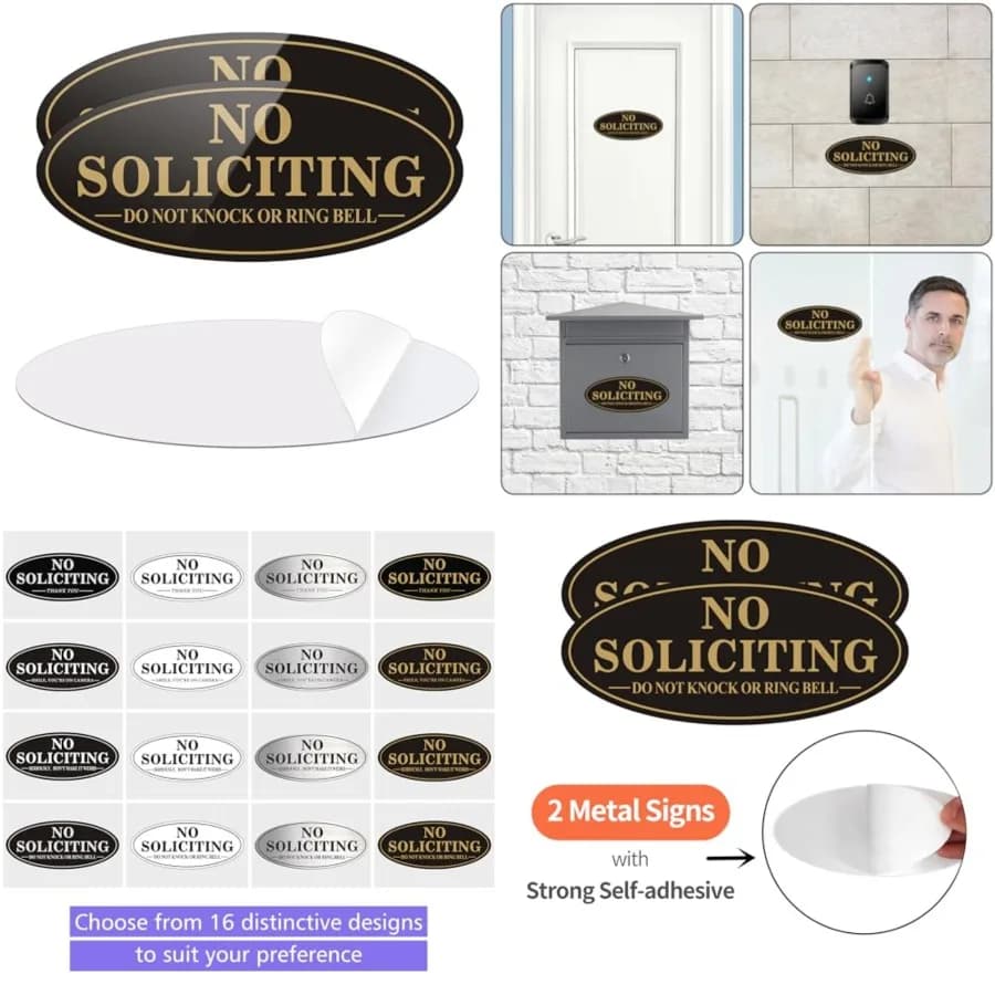 2 Pack No Soliciting Sign for House, Self Adhesive No Soliciting Sign for Front Door, No Solicitation Metal Sticker Signs for H