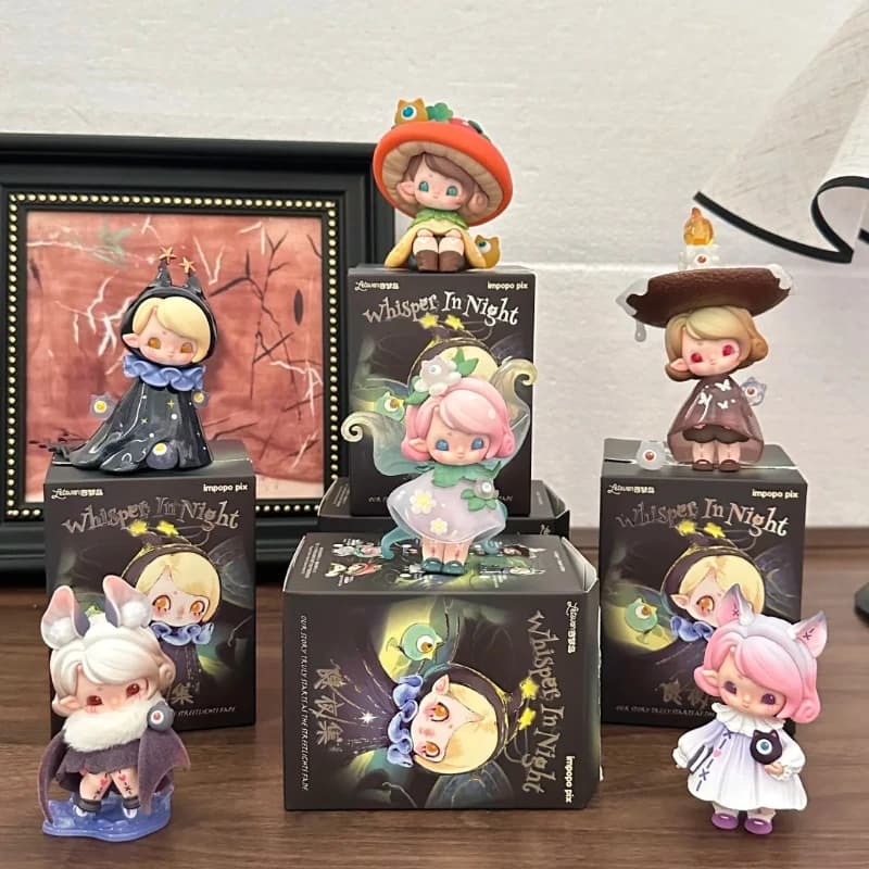 Impopo Whisper in Night Series Blind Box Cute Anime Figure Borsa a sorpresa Scatola misteriosa Raccogliere la decorazione del desktop Giocattoli in PVC Regalo Nuovo