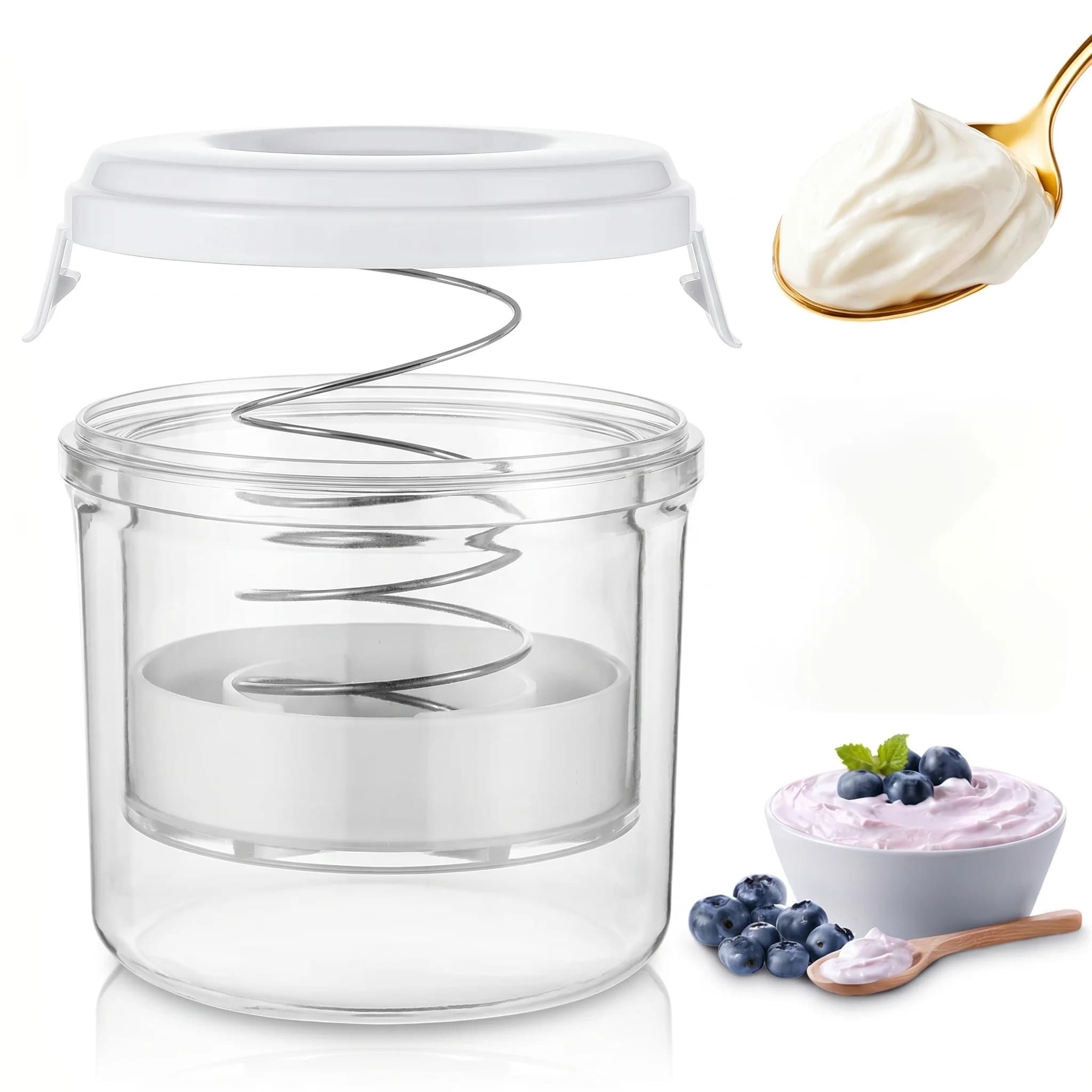 Colino per yogurt greco con pressa a molla, filtro a rete fine da 225 mesh, separatore di siero e strumento per la produzione di formaggio fatto in casa per la cucina