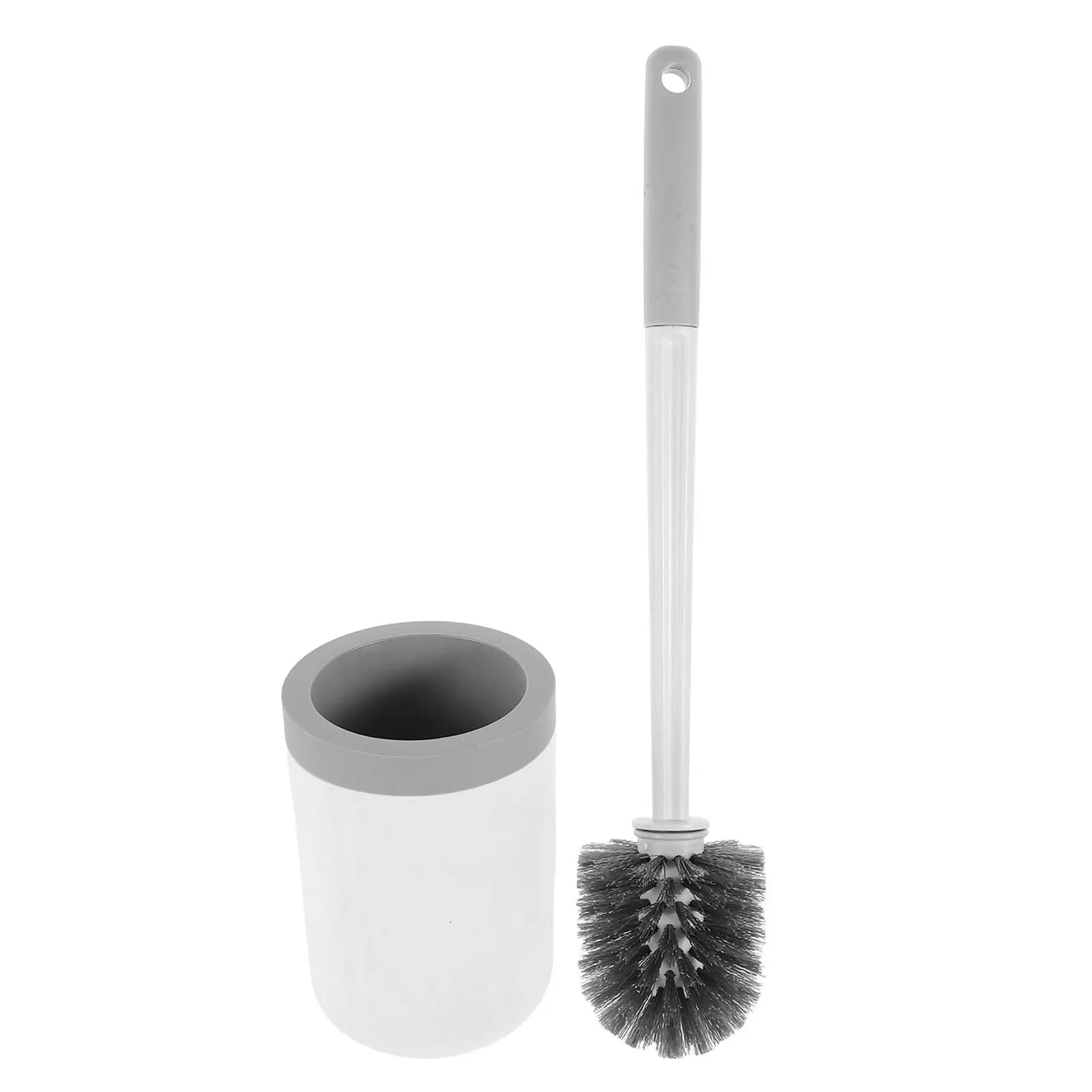 Spazzola per WC da parete con manico lungo, spazzola per la pulizia del bagno con testa rotonda e supporto per casa, ufficio, hotel, spazzola per WC a parete