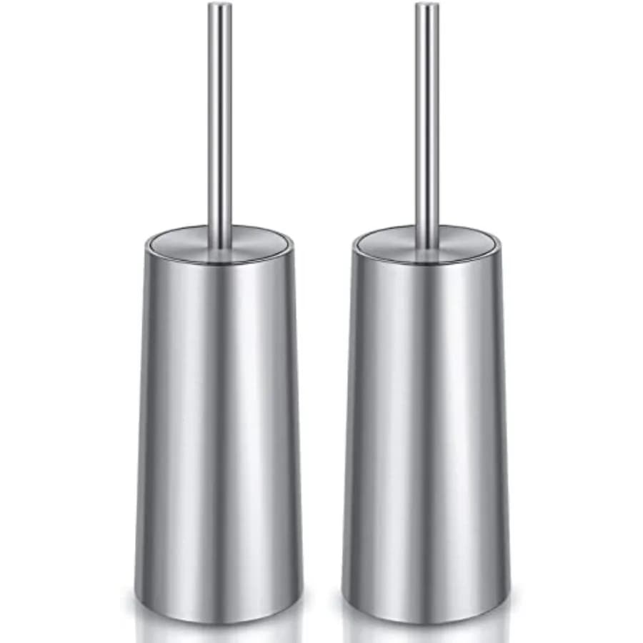 Curated Picks Toilet Brush and Holder, 2 Pack Toilet Brush Stainless Steel, Toilet Bowl Brush for Bathroom Toilet-Ergonomic, El