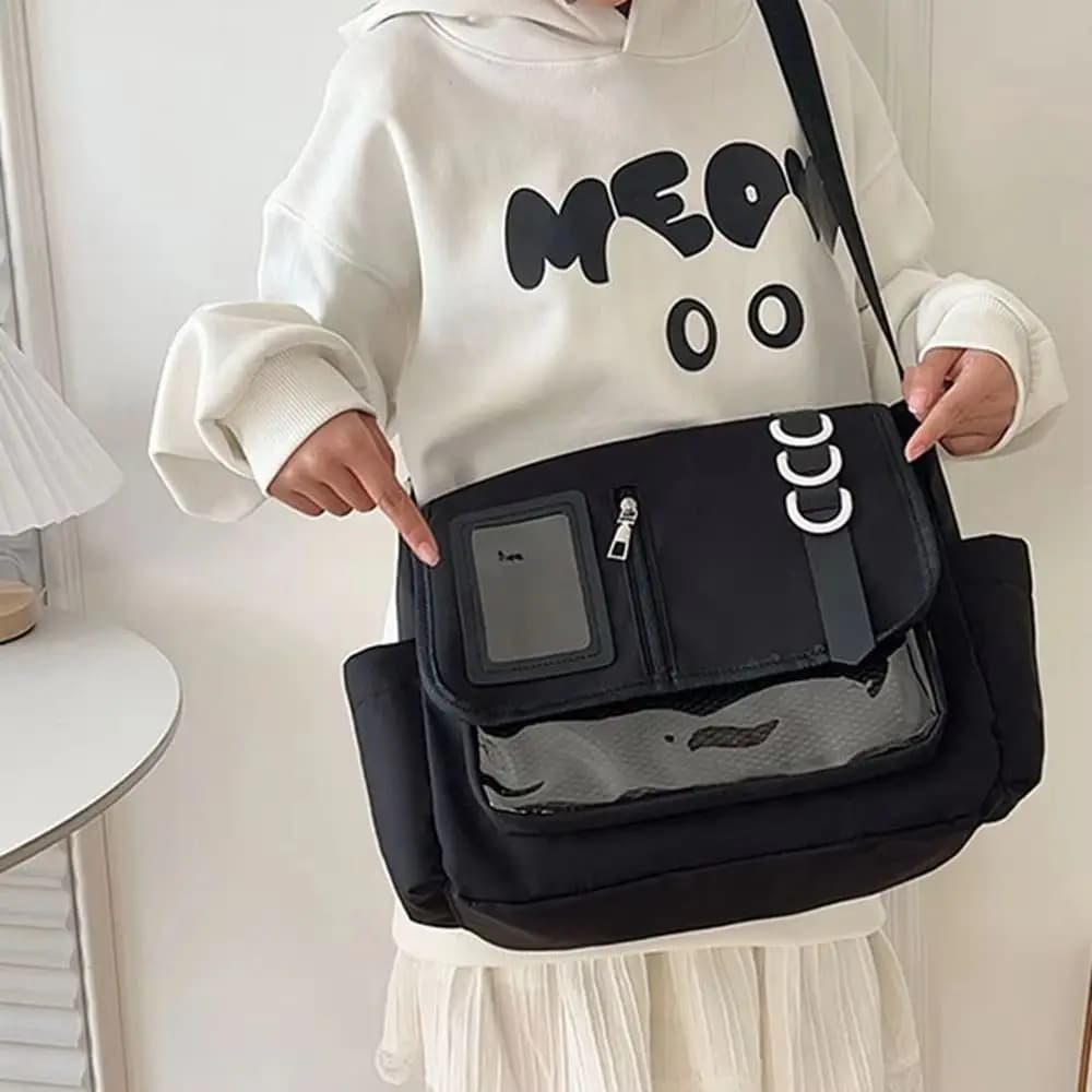 Zaino Giapponese Harajuku con Piastra Espositiva per Badge, Borsa a Tracolla in PVC Trasparente Stile Fashion Monocolore per Donna