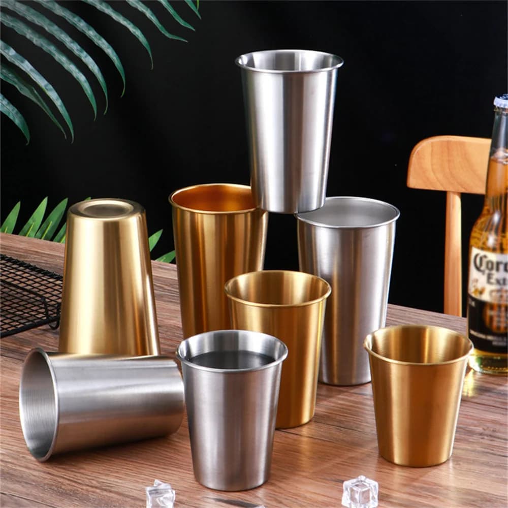 300/400/500/600ML tazza di birra in metallo in acciaio inossidabile bicchieri da vino bicchieri portatili tazze da campeggio accessori da cucina all'aperto