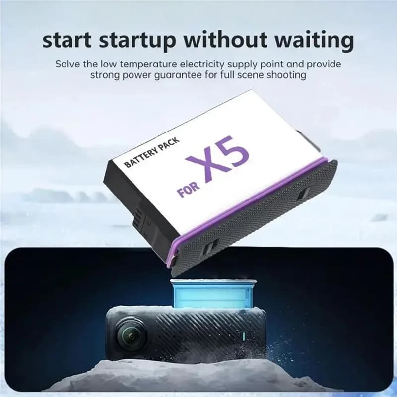 3CGRO-Per Insta360 X5 Contenitore batteria 2500Mah Batteria per 360 Accessori per action camera panoramica Caricabatterie 2 batterie, 1X batteria