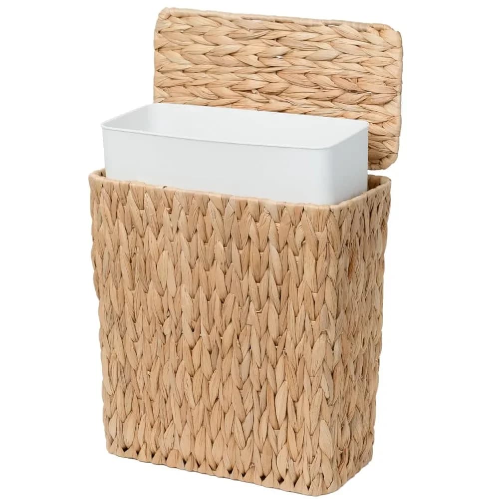 Cestino per Rifiuti in Giacinto d'Acqua Naturale da 3 Galloni con Coperchio, per Bagno, Camera da Letto, Toilette