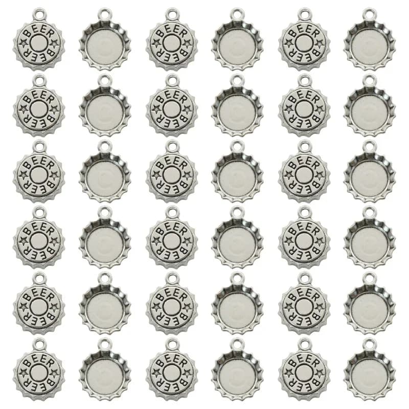 15 pezzi placcato argento antico tappo di birra Charms ciondoli in lega di metallo per orecchini fai da te collana gioielli che fanno accessori forniture