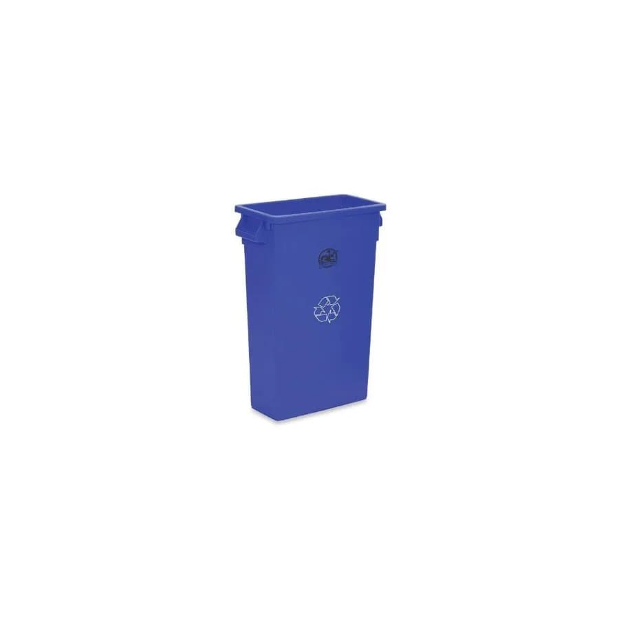 Office recycling bin, durable plastic, gray, 23-gallon capacity with lid and labeling slots