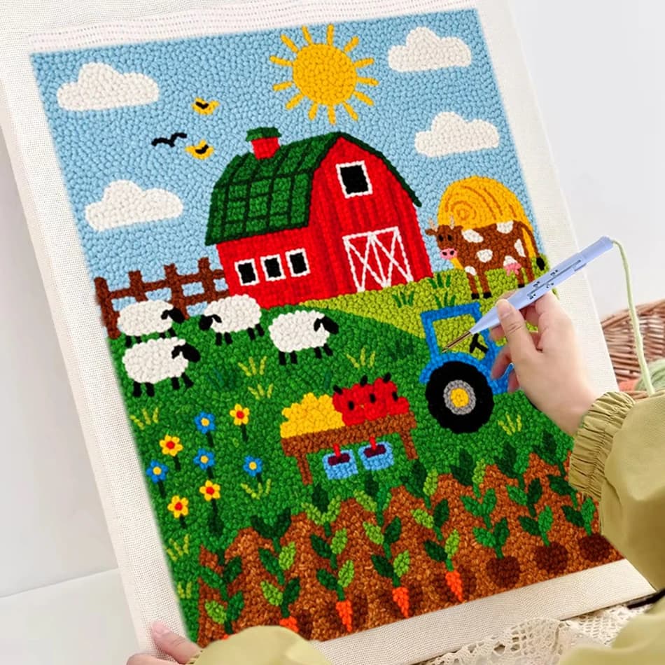 Cute Farm Punch Needle Kit for Beginners Adult Kids DIY Kit Sewing embroidery Frame Set Cross Stitch Diy Crafts 25x30cm