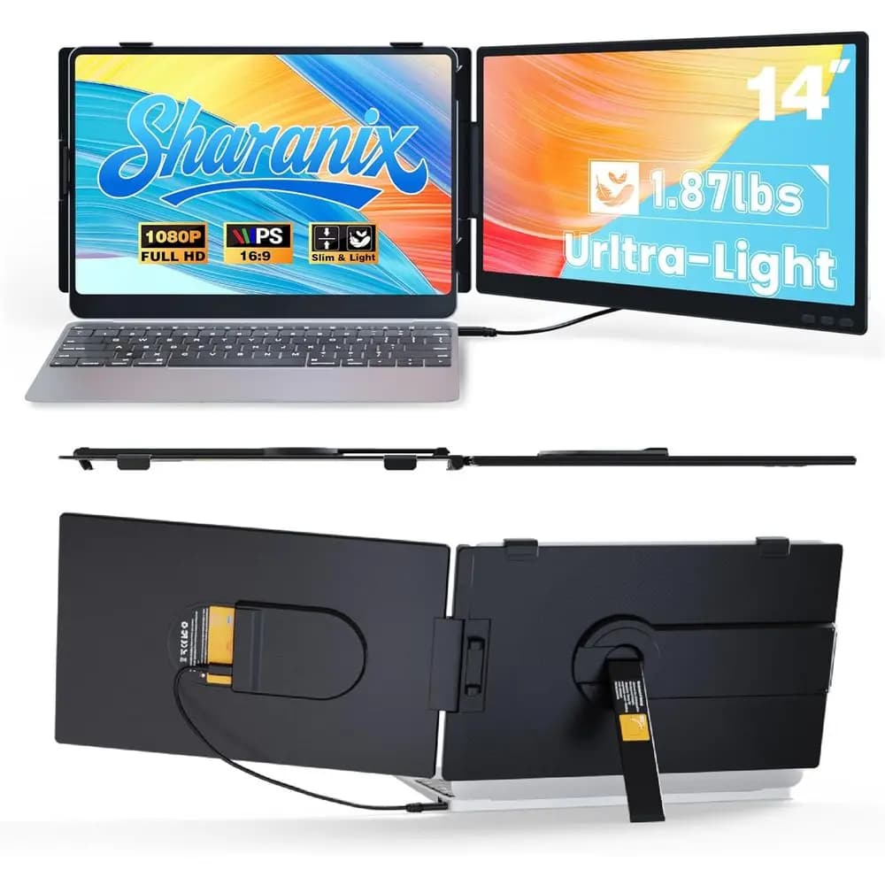 Estensore per Laptop Ultra-Portatile con Doppio Schermo IPS HD 1080P da 14 Pollici, USB-C/HDMI per Laptop da 13-17 Pollici, Compatibile con Windows, Android