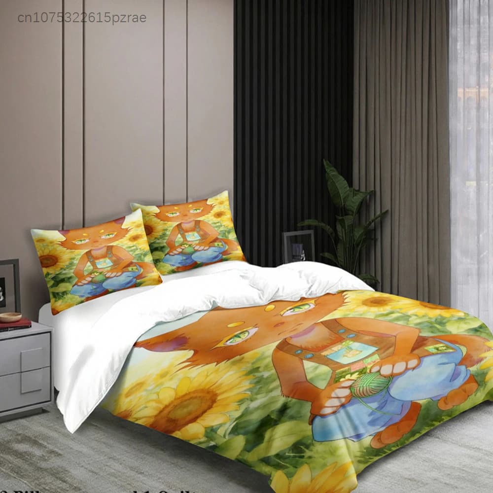 Yellow Bedding Set Softville Cozy Town Cute Fern The Quilt Fox With Duvet Cover & Pillowcase For Children's Bedroom Decor