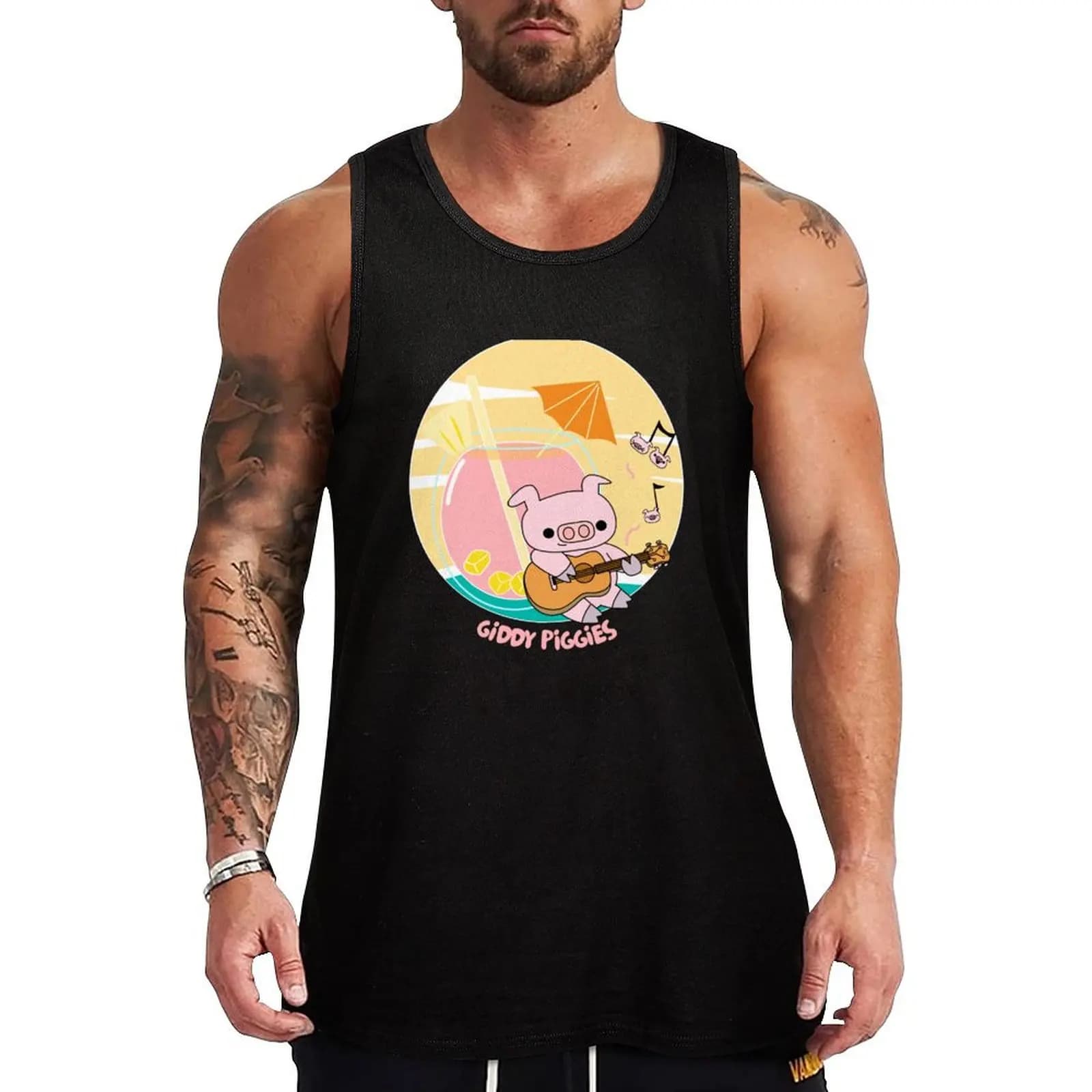 Giddy Piggies Hawaii Ukulele Tank Top Top basic in tinta unita, confortevole, traspirante, senza maniche